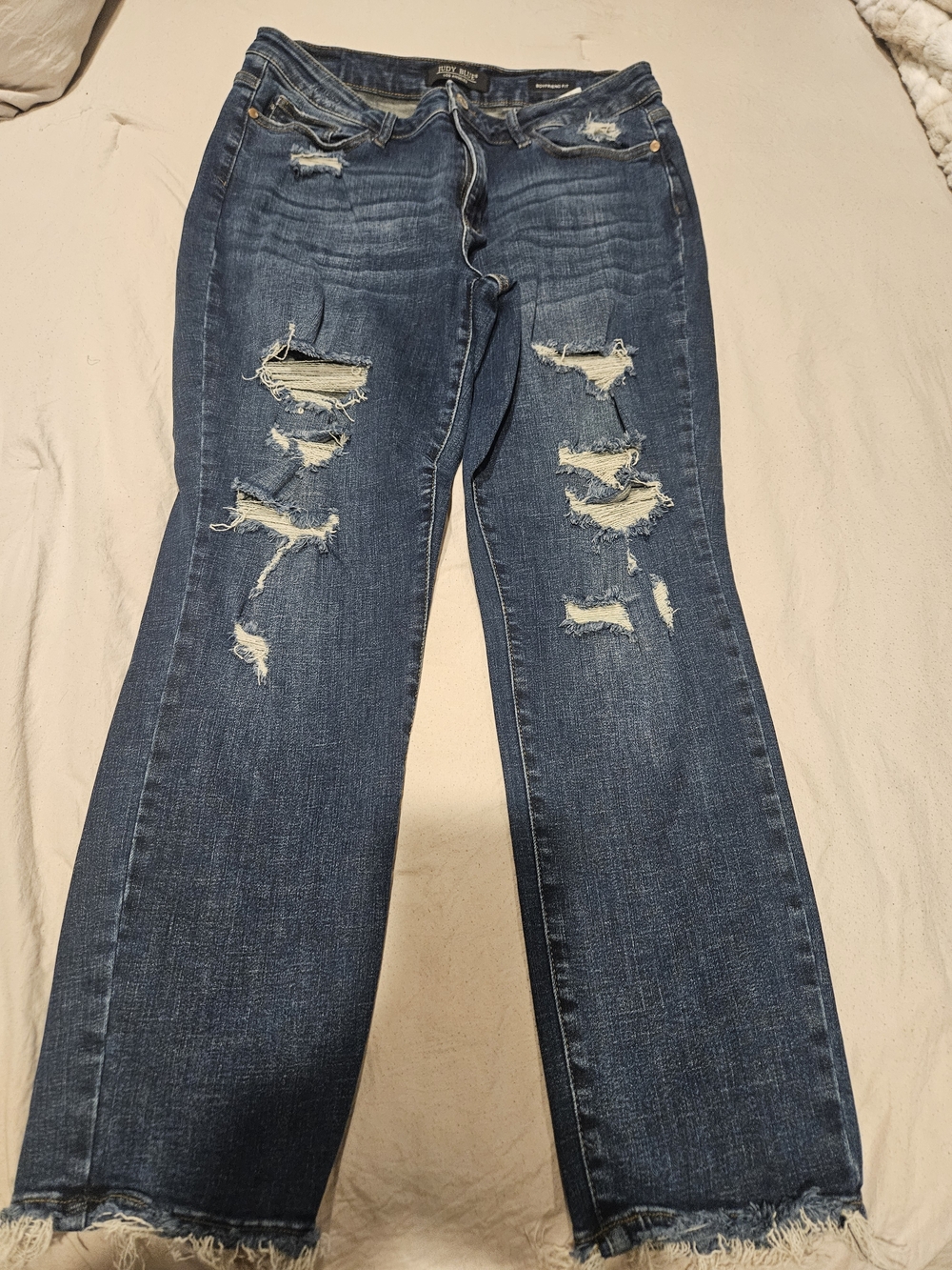 Judy Blue Dark Blue Distressed Boyfriend Jeans SIZE 13